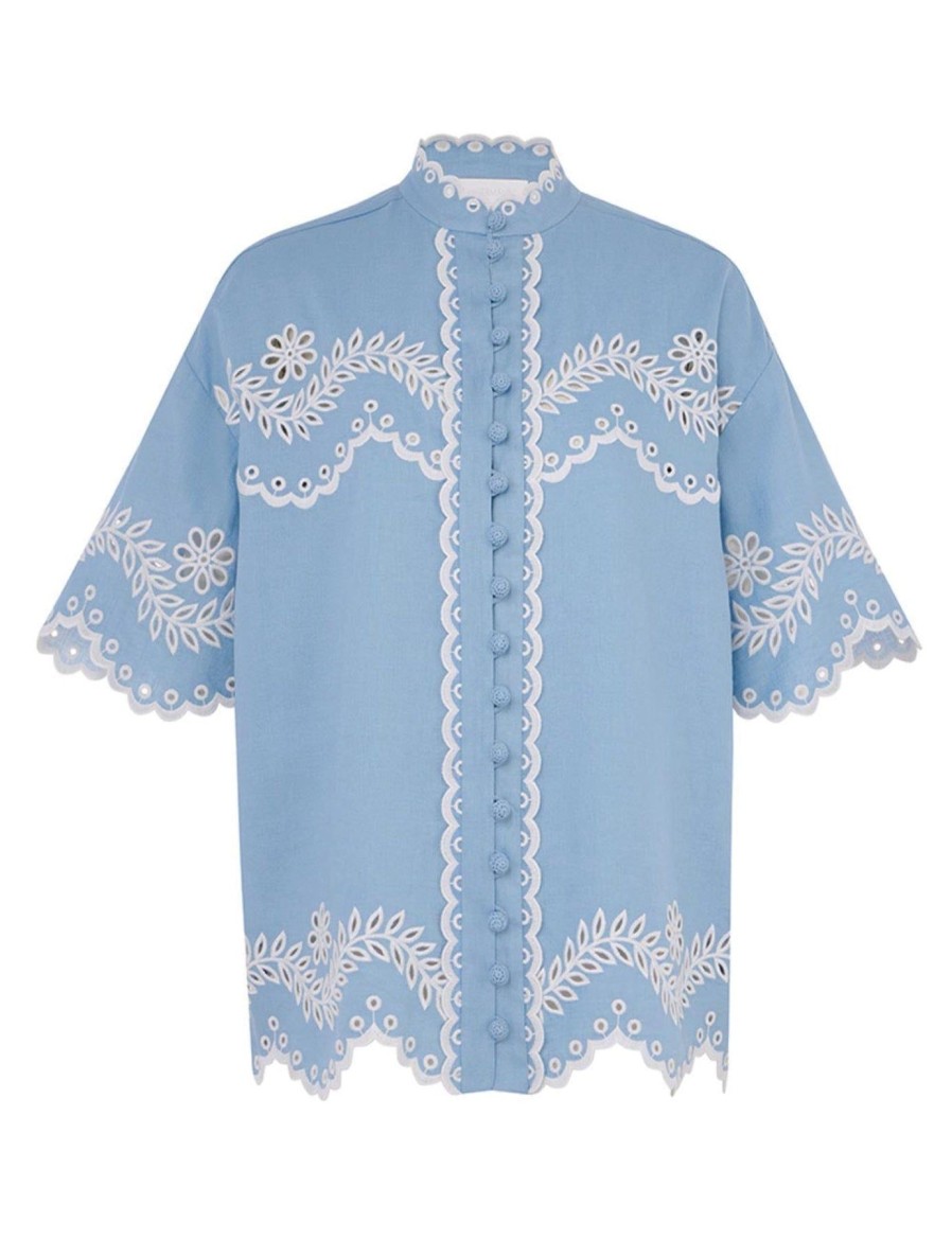 Women Zimmermann Shirts & Blouses | Junie Embroidered Shirt Blue