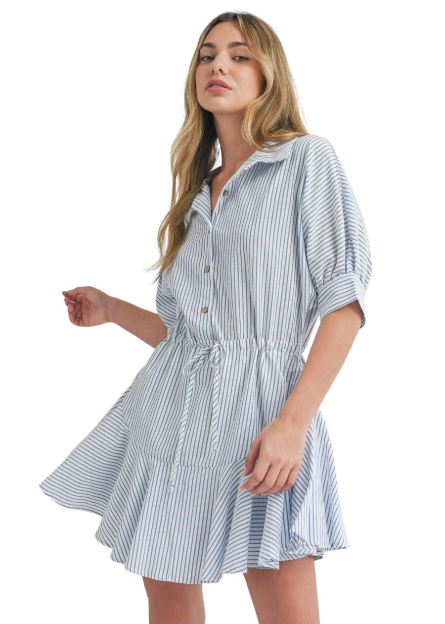 Women Anna Rae Mini | Deanna Shirt Dress Blue Stripe