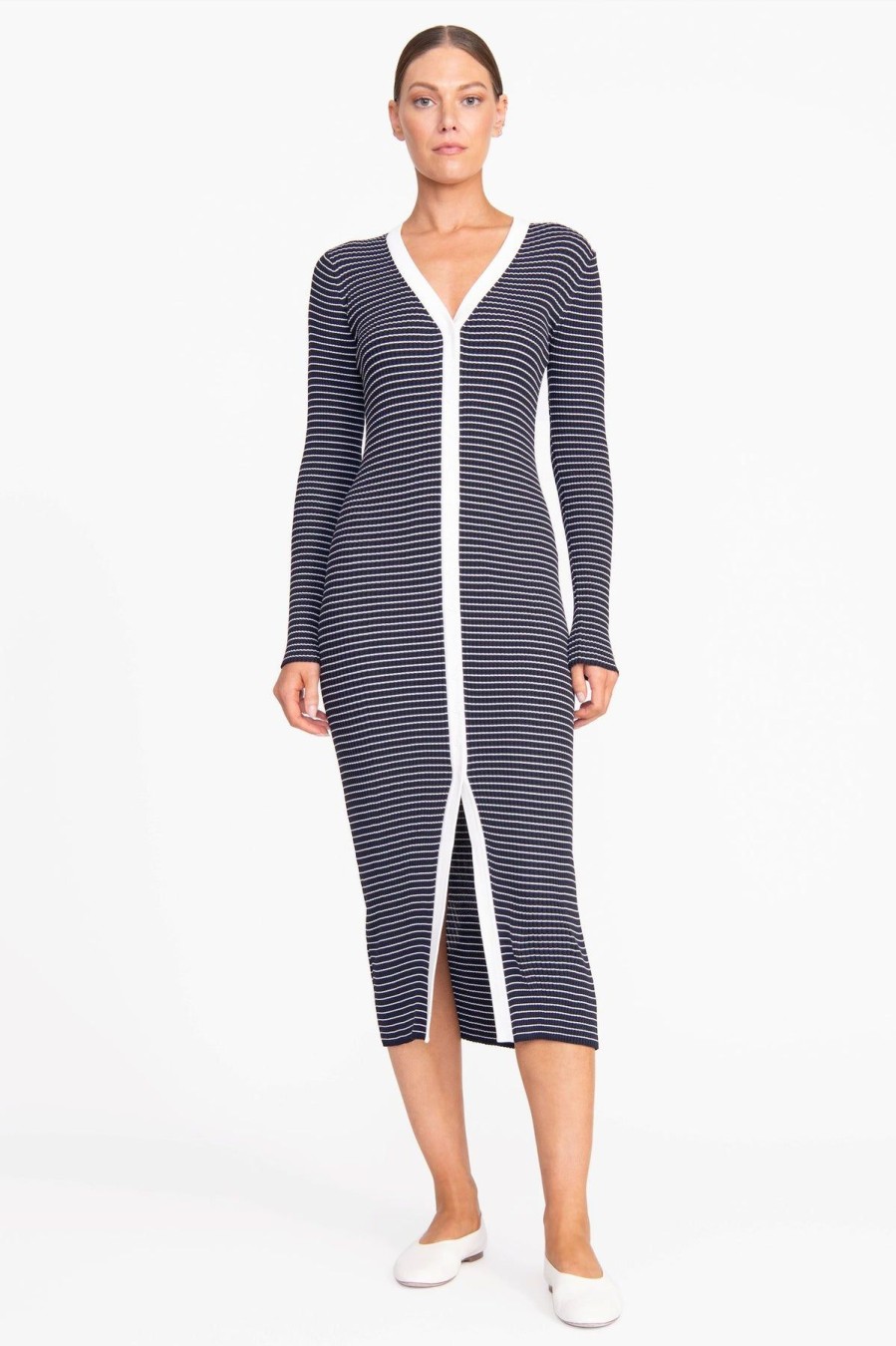 Women STAUD Vacation | Shoko Sweater Dress Navy Micro Stripe