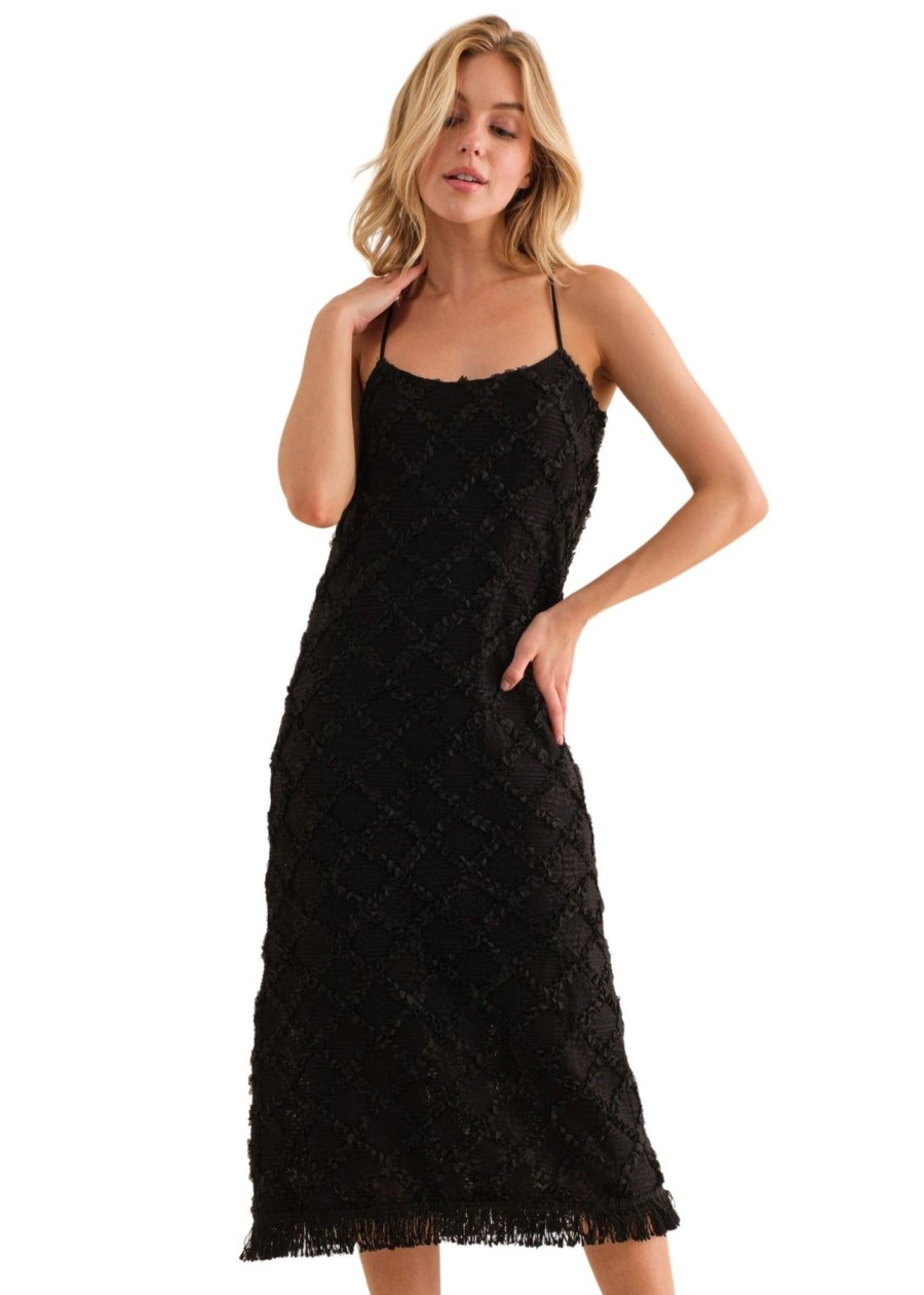 Women Anna Rae Midi & Maxi | Adriana Fringe Hem Dress Black