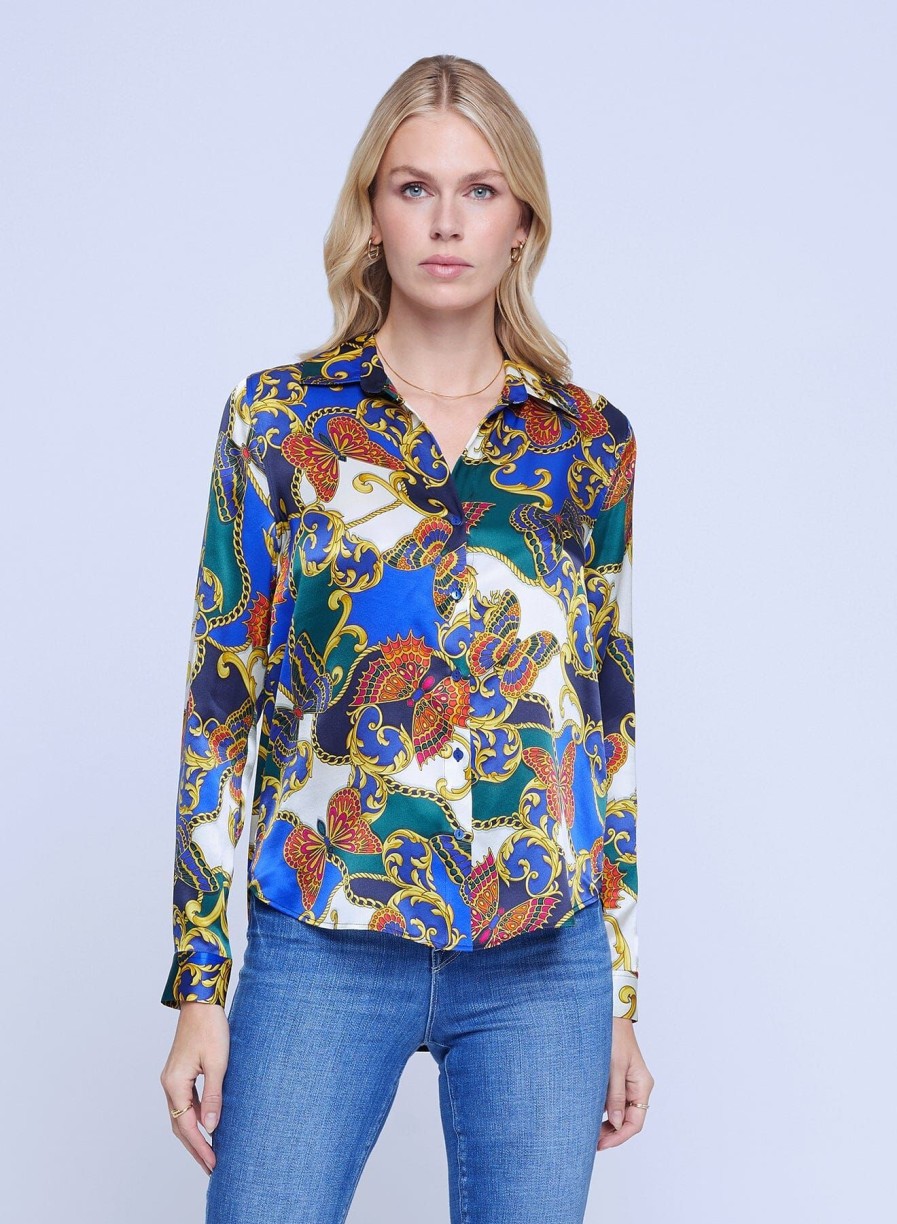 Women L'AGENCE Shirts & Blouses | Tyler Long Sleeve Shirt Butterfly Chain