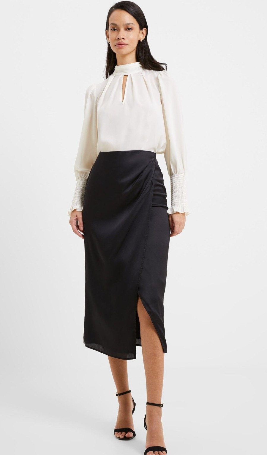 Women French Connection Skirts | Inu Satin Midi Wrap Skirt Blackout