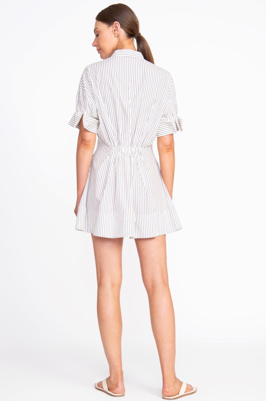 Women STAUD Vacation | Mini Lorenza Dress Ivory Micro Stripe