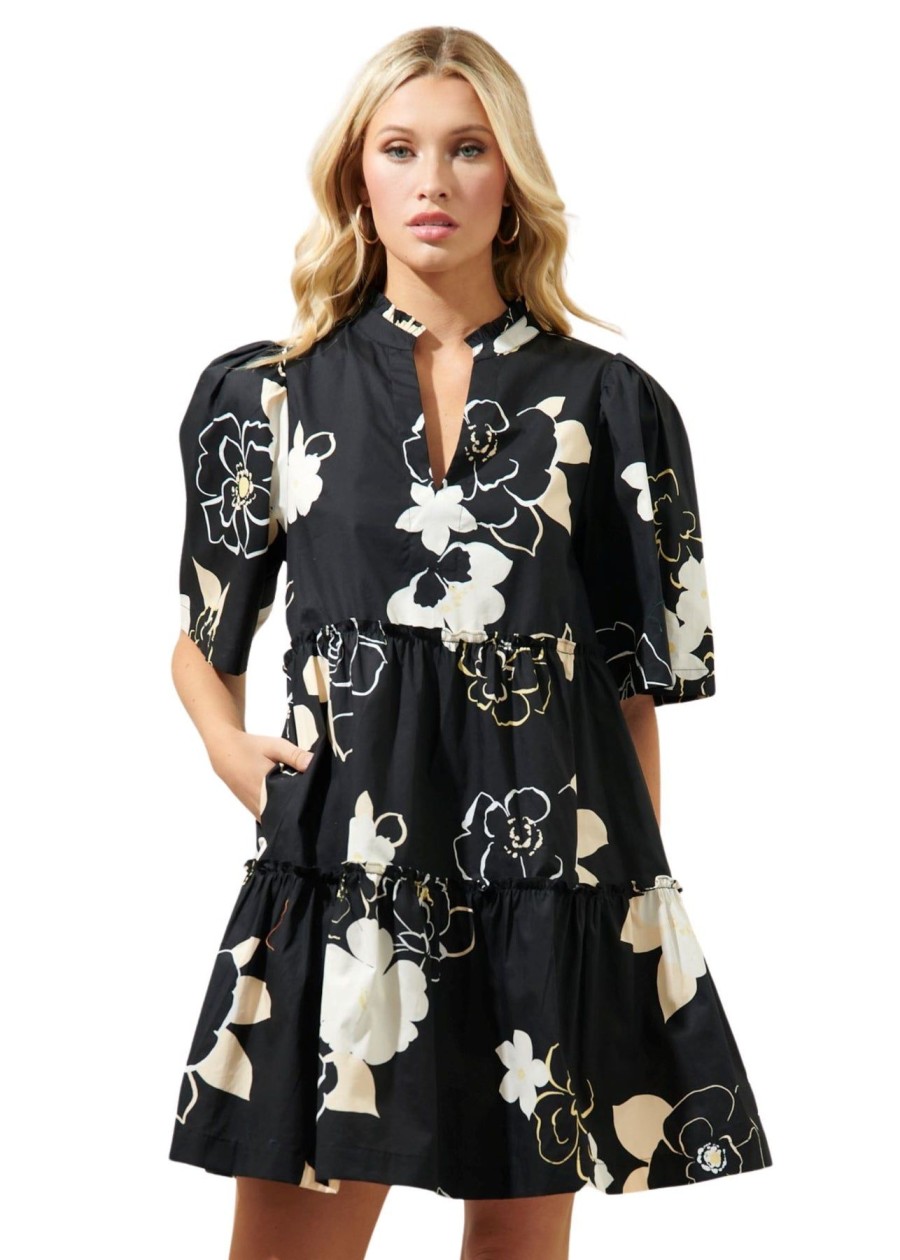 Women Anna Rae Vacation | Delilah Floral Dress Black/Taupe