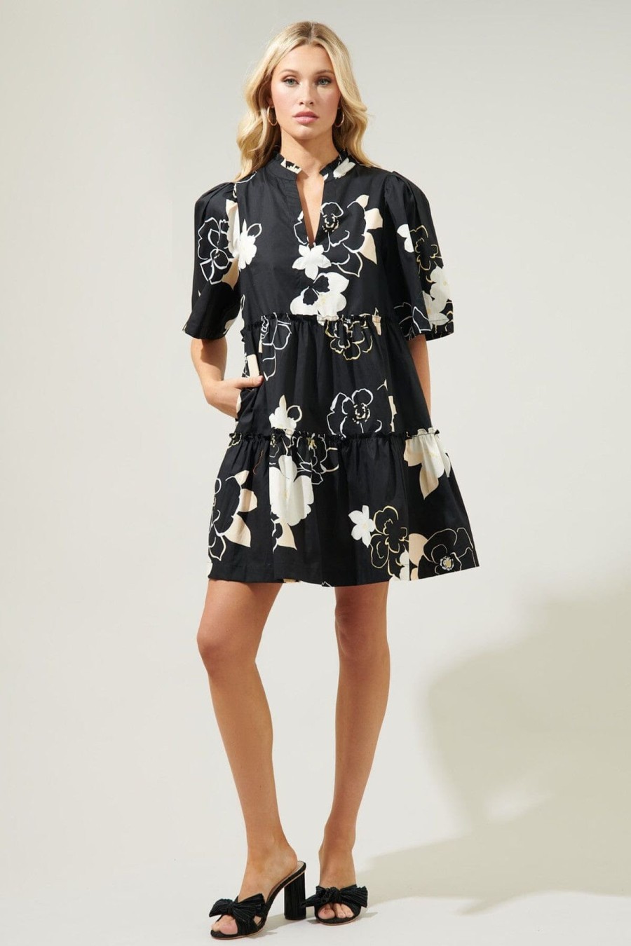 Women Anna Rae Vacation | Delilah Floral Dress Black/Taupe