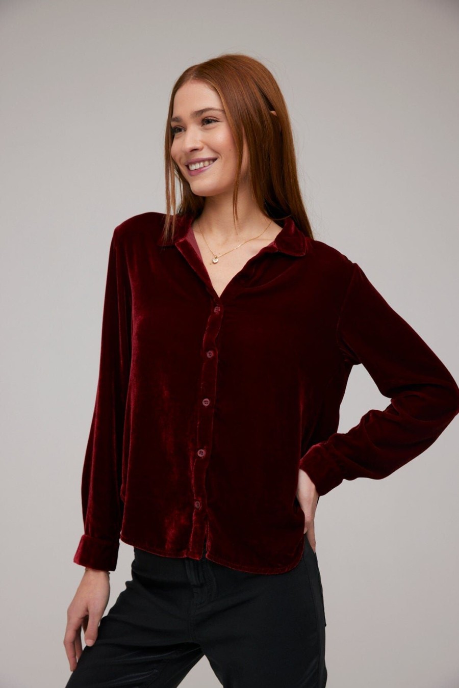 Women Bella Dahl Shirts & Blouses | Long Sleeve Clean Shirt Dark Burgundy