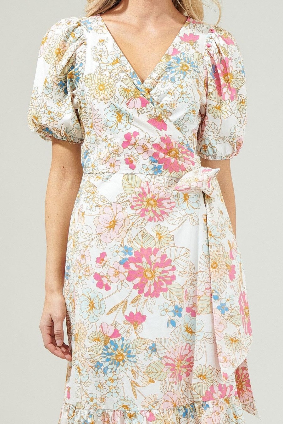 Women Anna Rae Midi & Maxi | Lily Wrap Dress Off White Multi