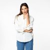 Women Kerri Rosenthal Shirts & Blouses | Mia Ruffle Cotton Shirt White