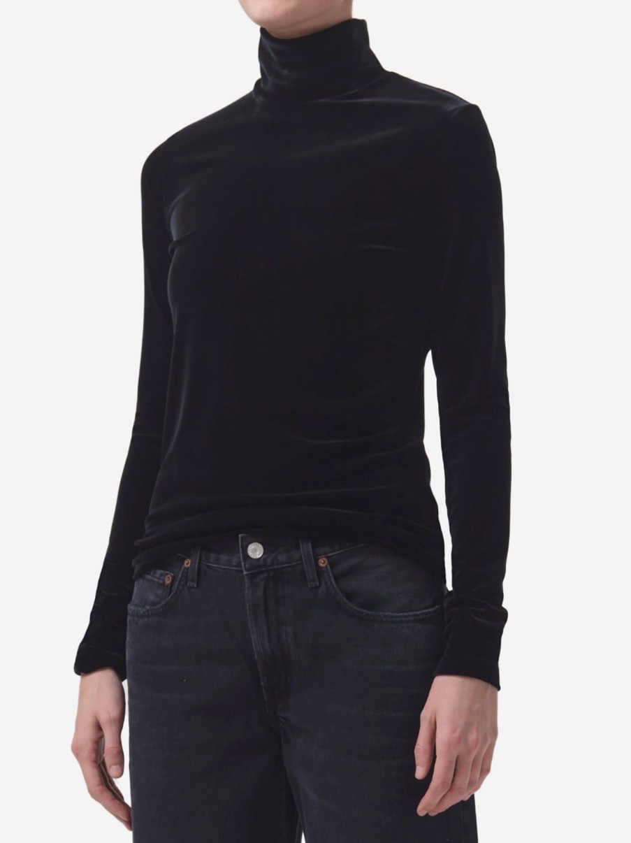 Women AGOLDE Shirts & Blouses | Pascale Turtleneck Velvet Black