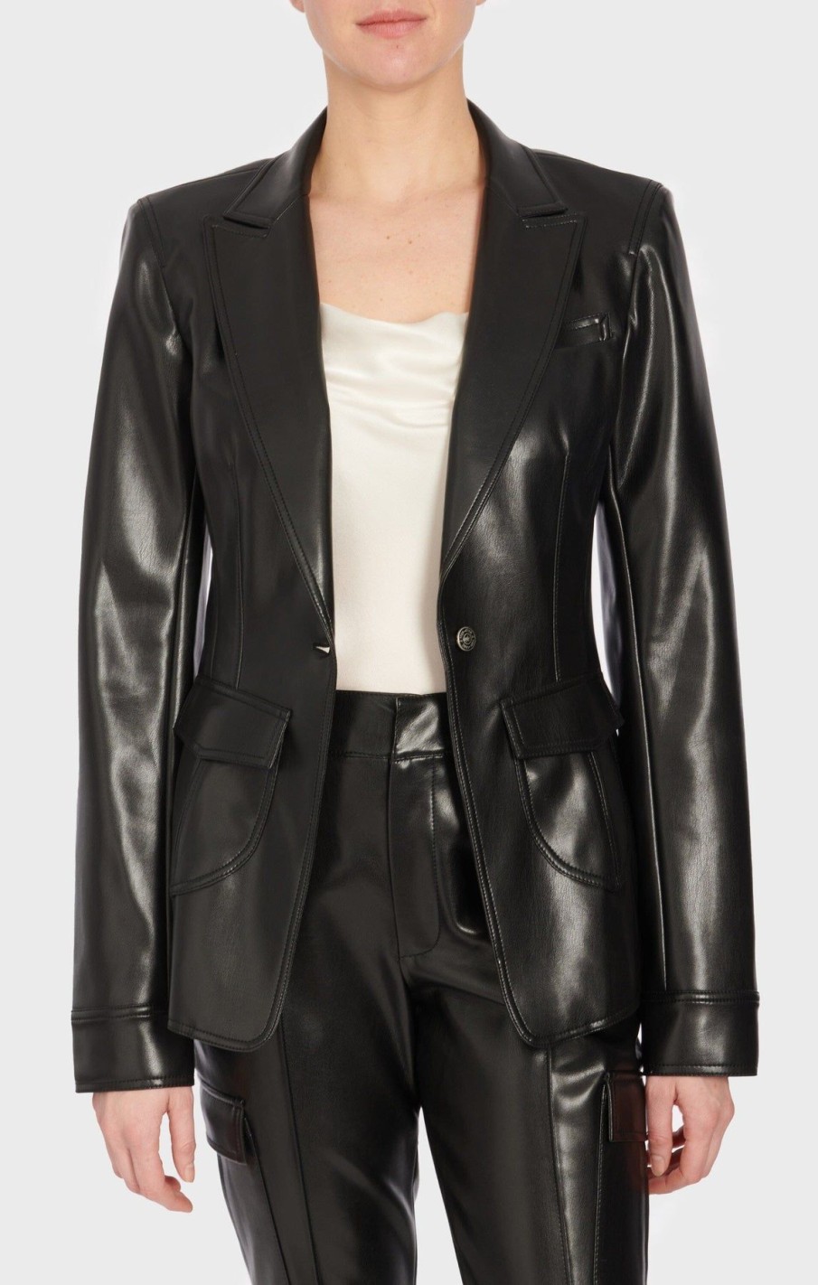 Women Cinq A Sept Blazers | Vegan Leather Louisa Jacket Black