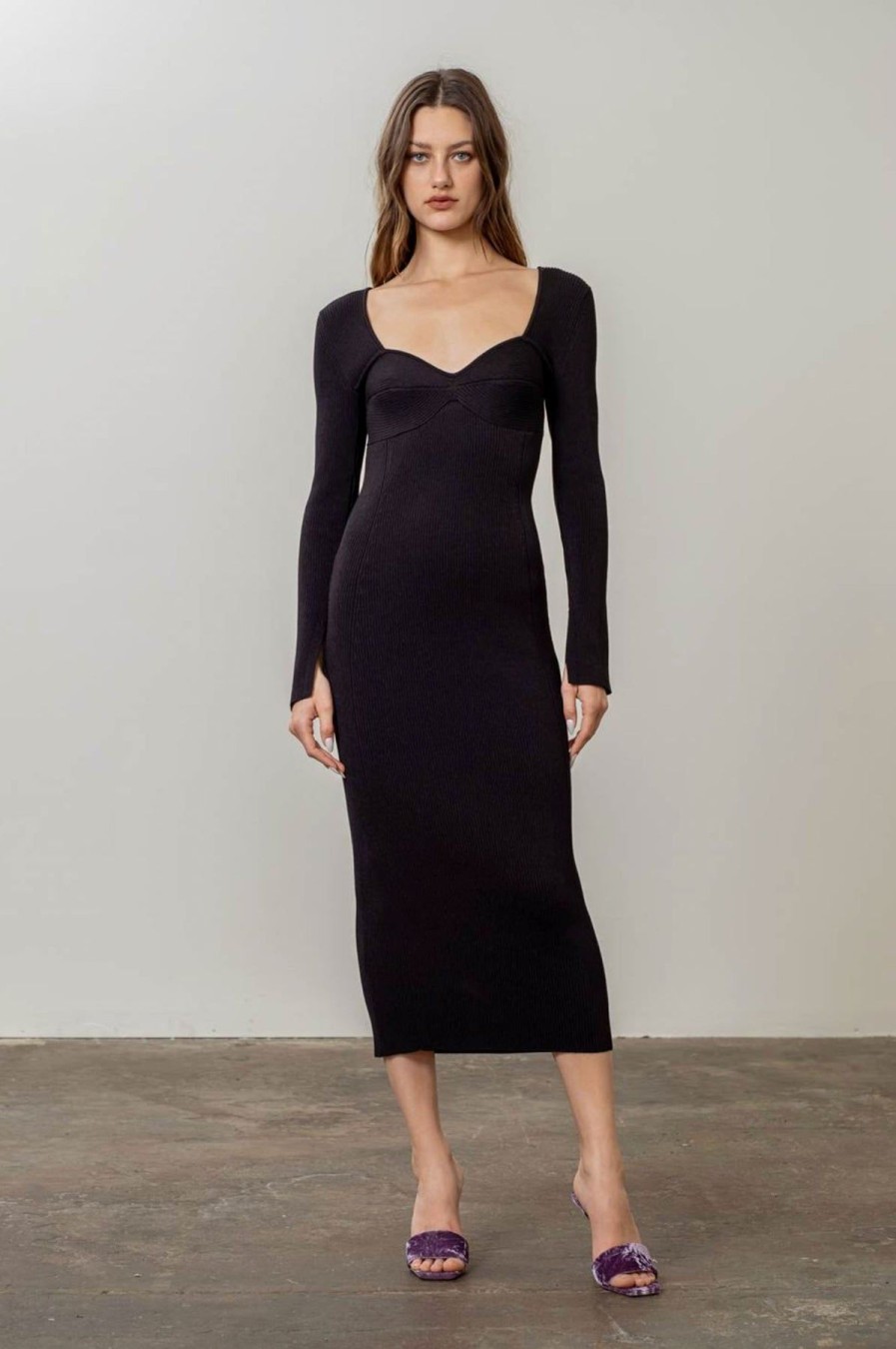 Women Anna Rae Midi & Maxi | Sloan Ribbed Midi Dress Black