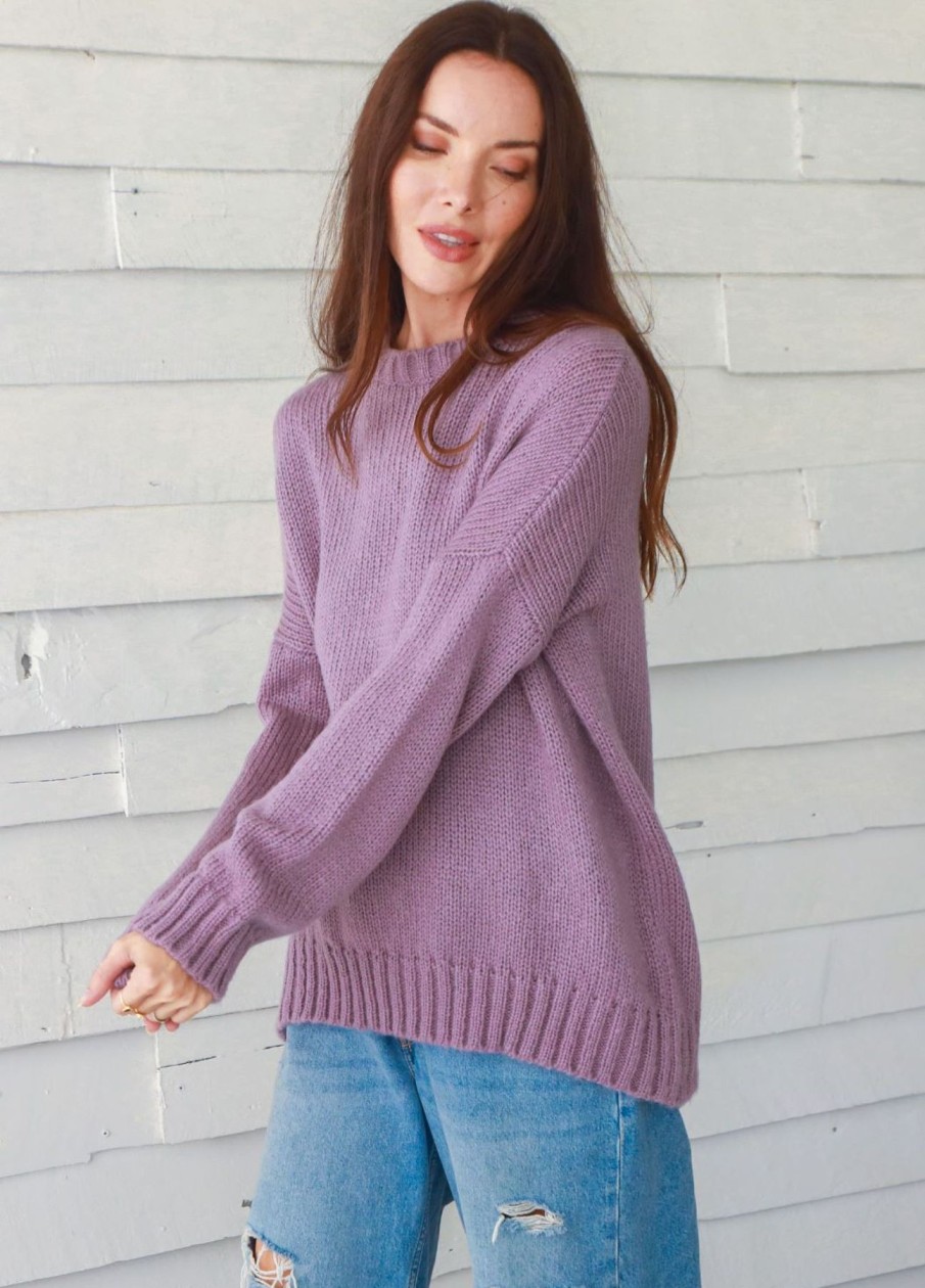 Women Wooden Ships Sweaters | Tomboy Slouchy Crew Haze Plum