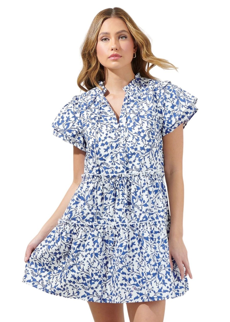 Women Anna Rae Vacation | Rosie Mini Dress White Blue