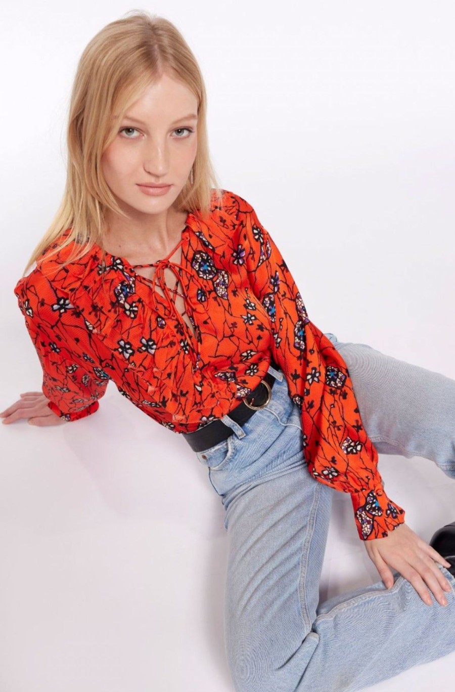 Women Joie Shirts & Blouses | Rainie Blouse Ponciana Multi Red