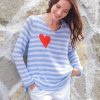 Women Wooden Ships Sweaters | Eloise Heart V Cotton Blue Wisp Stripe