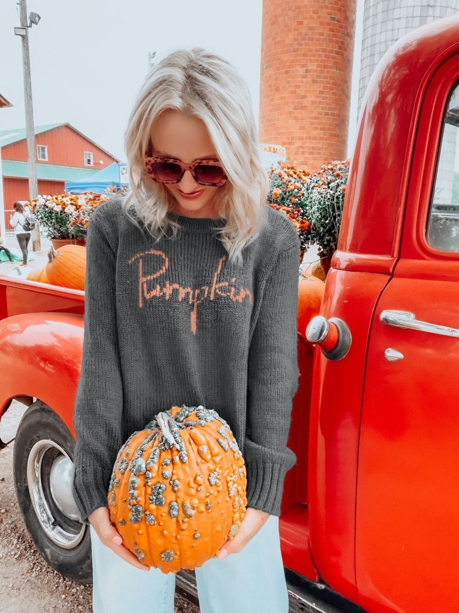 Women Wooden Ships Sweaters | Pumpkin Crew Gunmetal/Peach