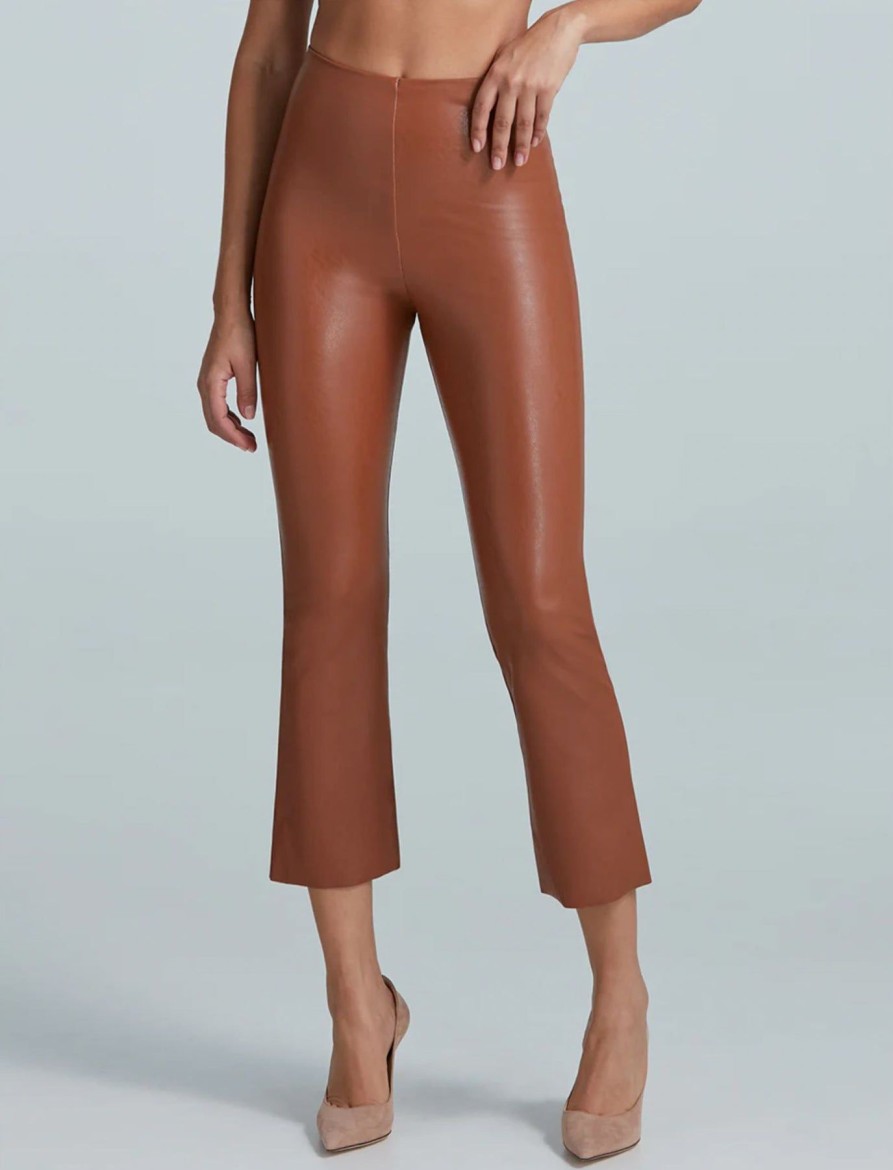 Women Commando Pants | Faux Leather Cropped Flare Cocoa