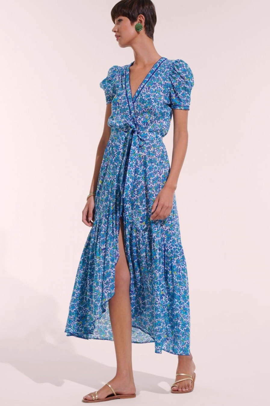 Women Poupette St Barth Vacation | Baba Long Dress Blue Net