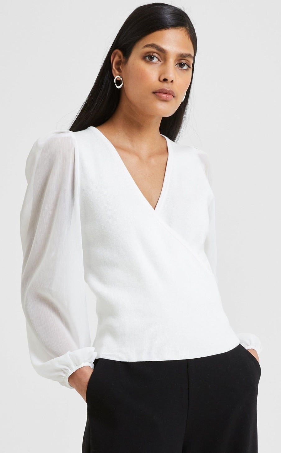 Women French Connection Shirts & Blouses | Mozart Melody Mix Long Sleeve Jumper Winter White