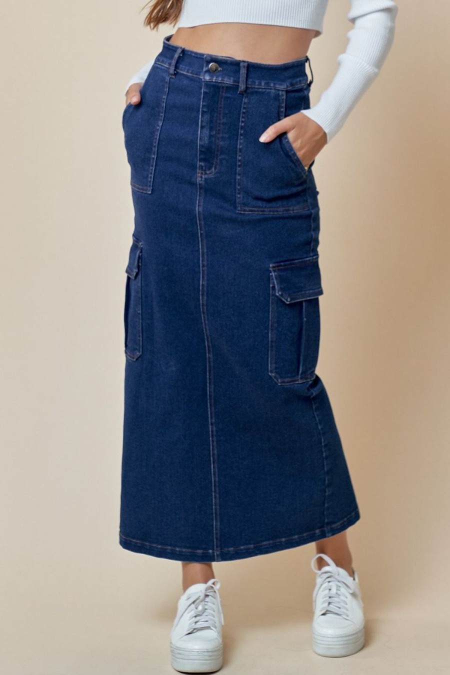 Women Kendall Lane Denim | Christa Cargo Skirt Dark Denim