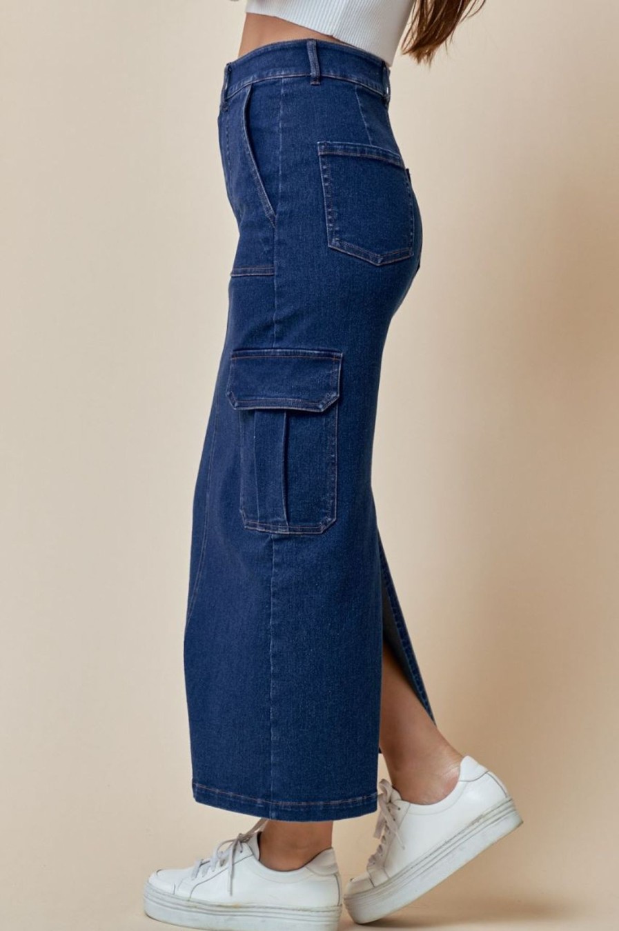 Women Kendall Lane Denim | Christa Cargo Skirt Dark Denim