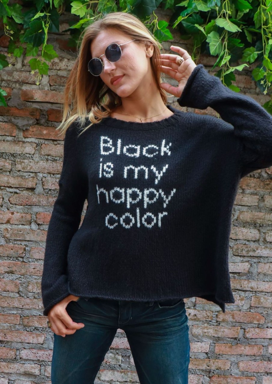 Women Wooden Ships Sweaters | Happy Color Crew Black/Pure Snow