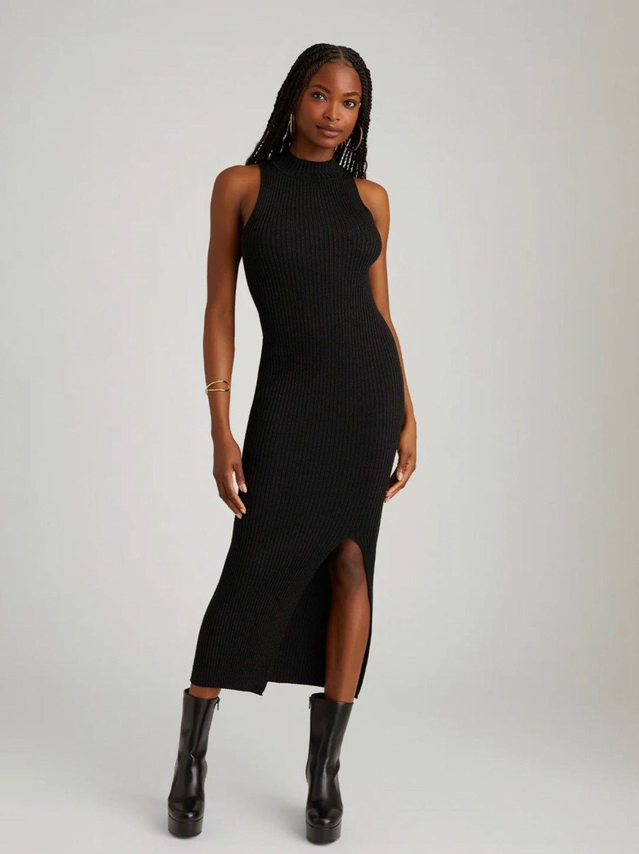 Women 525 America Midi & Maxi | Chloe Lurex Mock Neck Dress Black