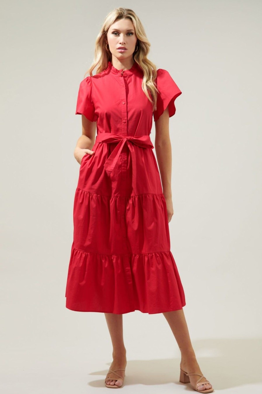 Women Kendall Lane Midi & Maxi | Charlotte Midi Dress Cherry Red