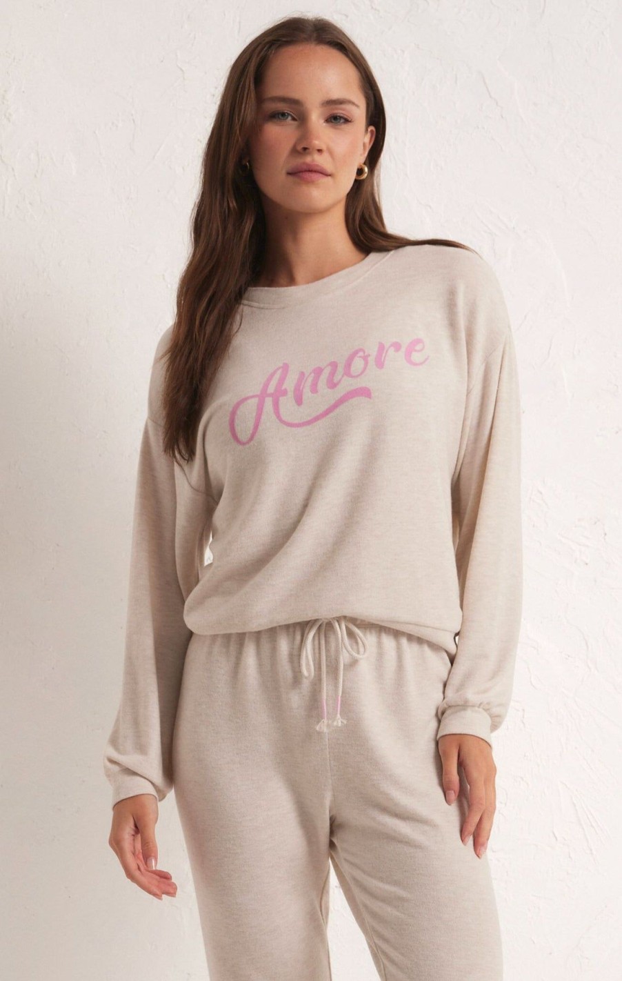 Women Z Supply | Amore Long Sleeve Top Heather Linen