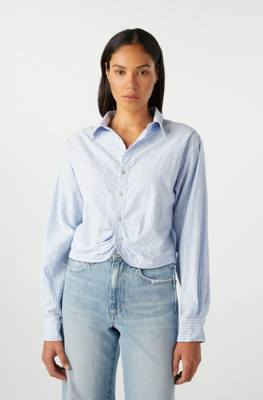 Women AMO Denim Shirts & Blouses | Anna Mae Crop Shirt Sky Blue