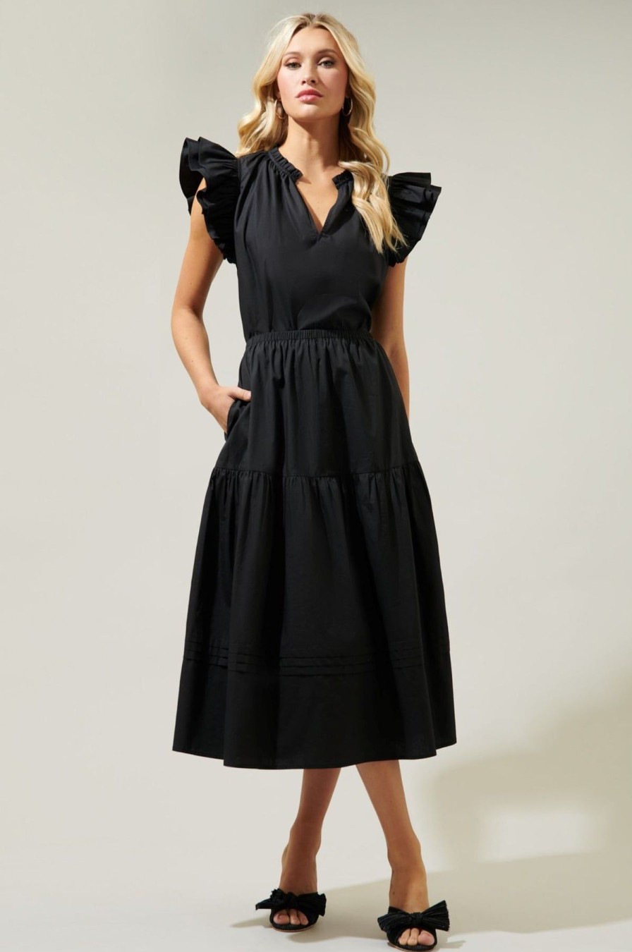 Women Anna Rae Skirts | Andrea Poplin Skirt Black