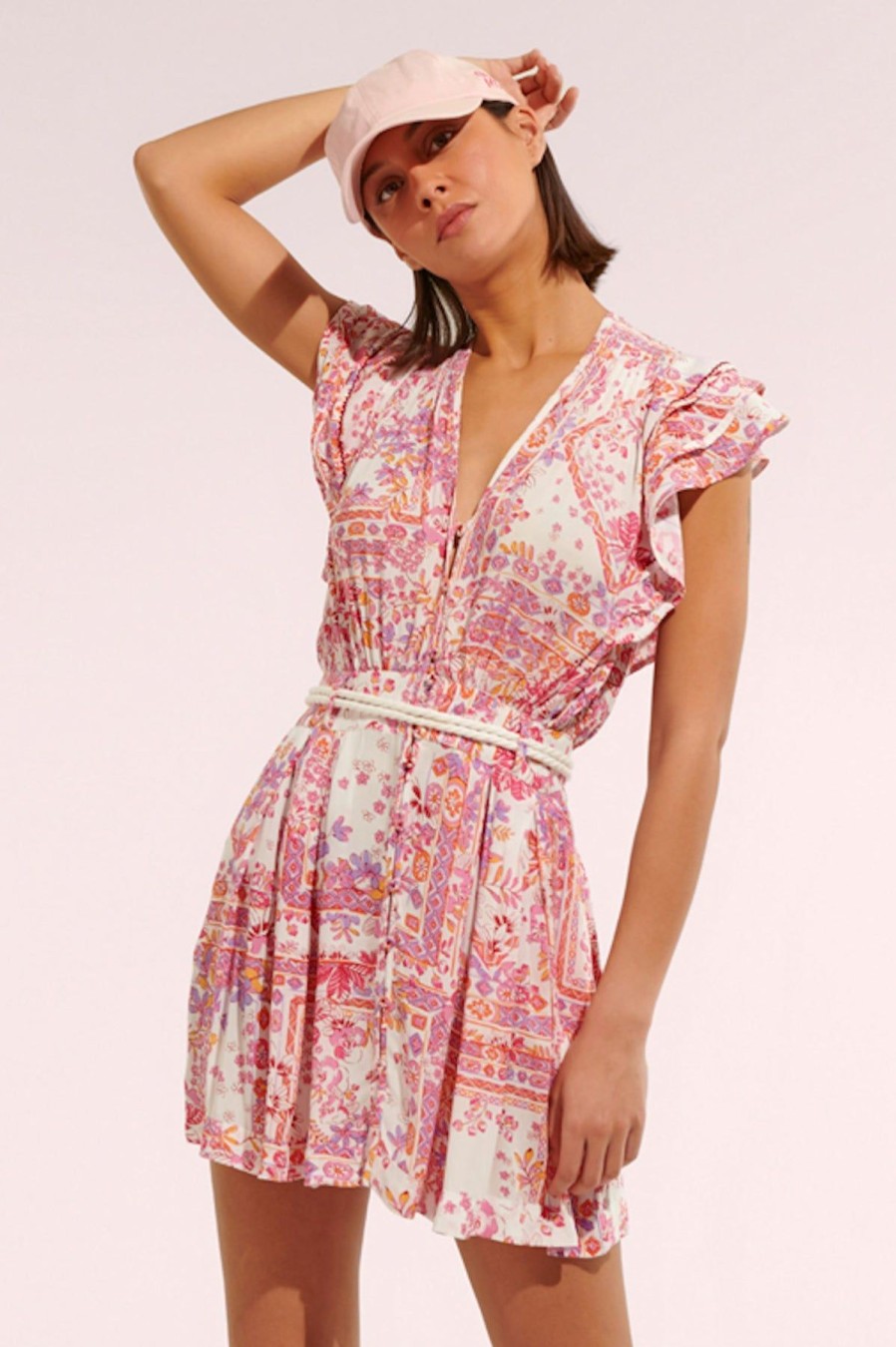 Women Poupette St Barth Vacation | Bice V Mini Dress Pink Foulard