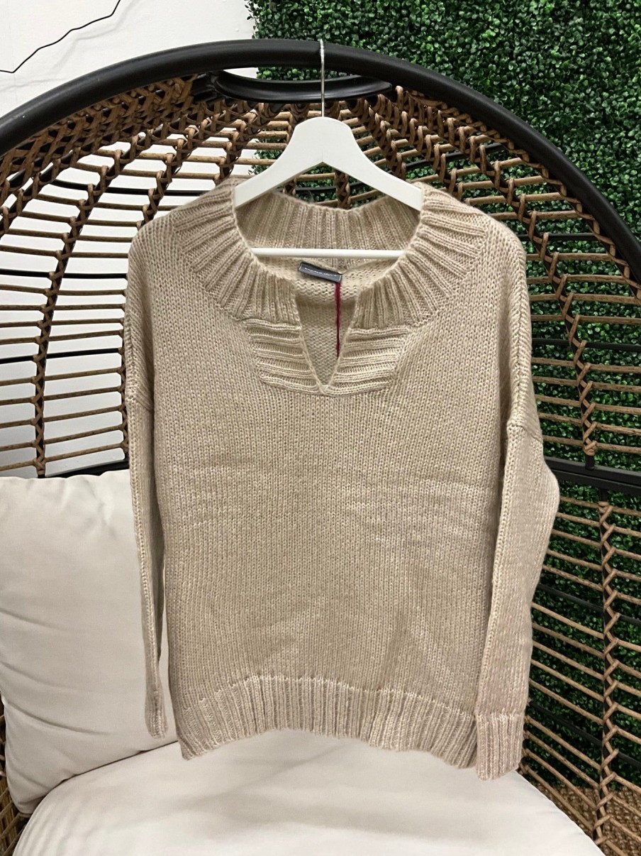 Women Wooden Ships Sweaters | Mara Split Crew Covert Beige