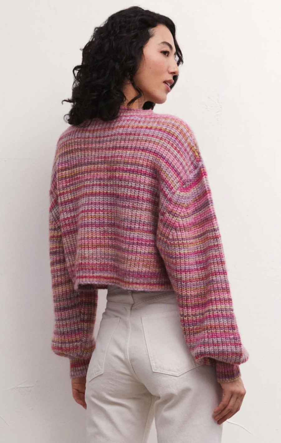 Women Z Supply Sweaters | Prism Metallic Stripe Sweater Magenta Punch