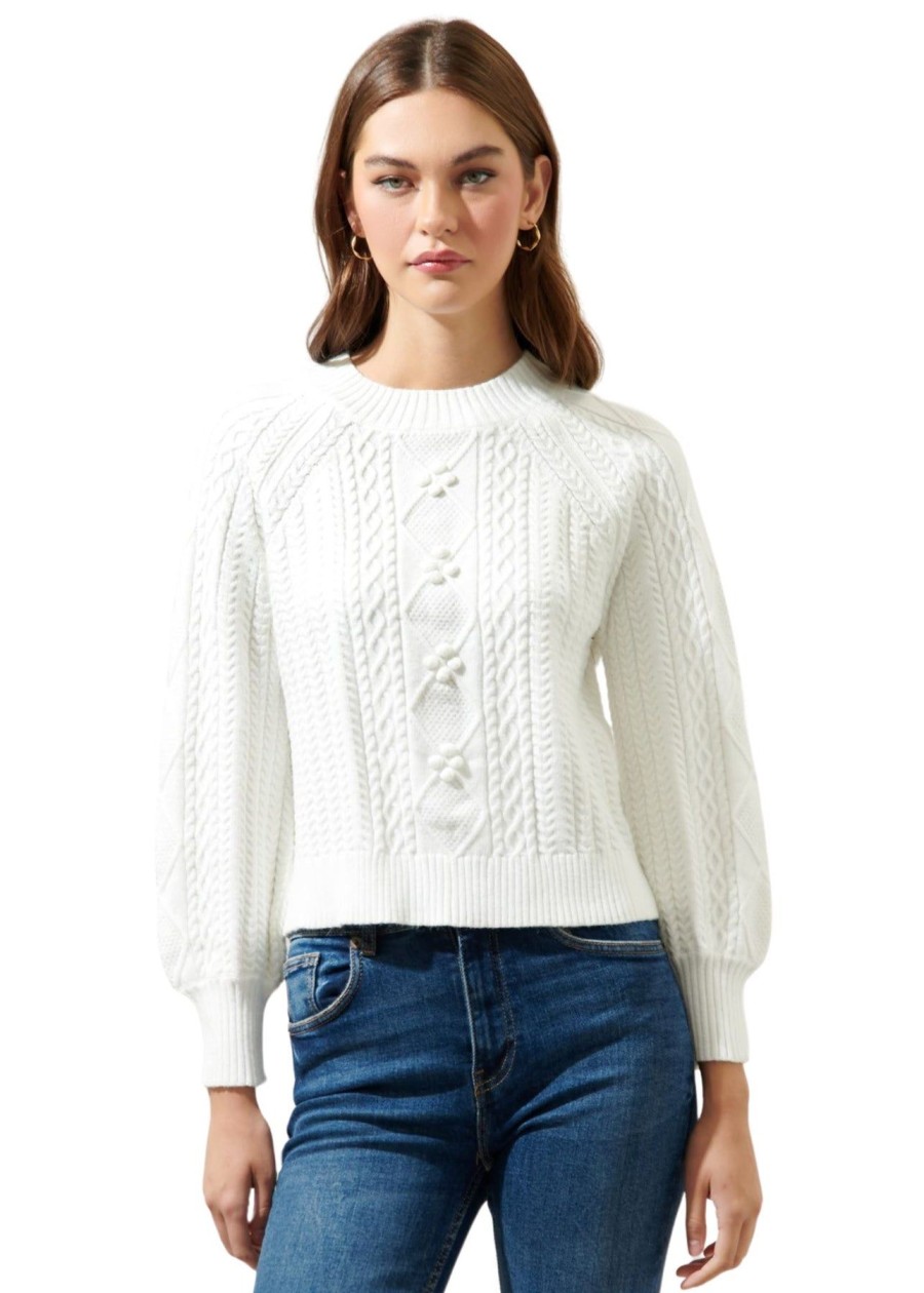 Women Anna Rae Sweaters | Nala Puff Sleeve Sweater White