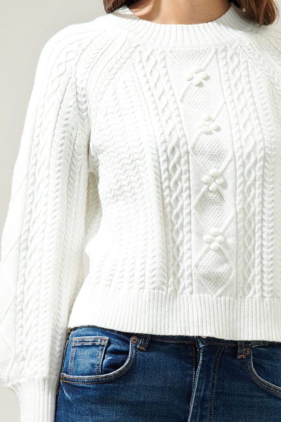 Women Anna Rae Sweaters | Nala Puff Sleeve Sweater White