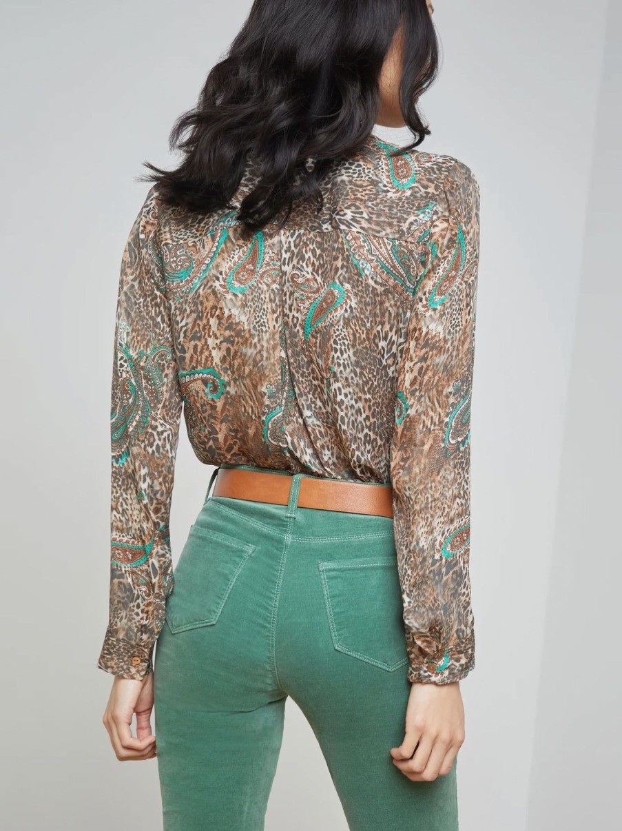 Women L'AGENCE Shirts & Blouses | Nina Long Sleeve Blouse Brown/Sage Valencia