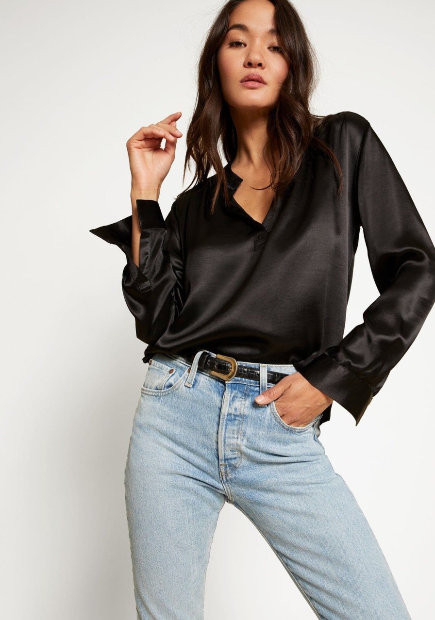 Women NATION LTD Shirts & Blouses | Ella Cut Away Henley Black