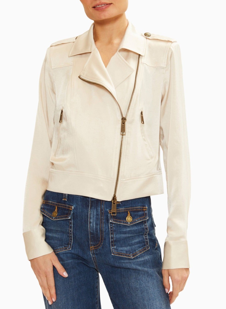 Women Ramy Brook Leather Jackets | Alice Jacket Bone