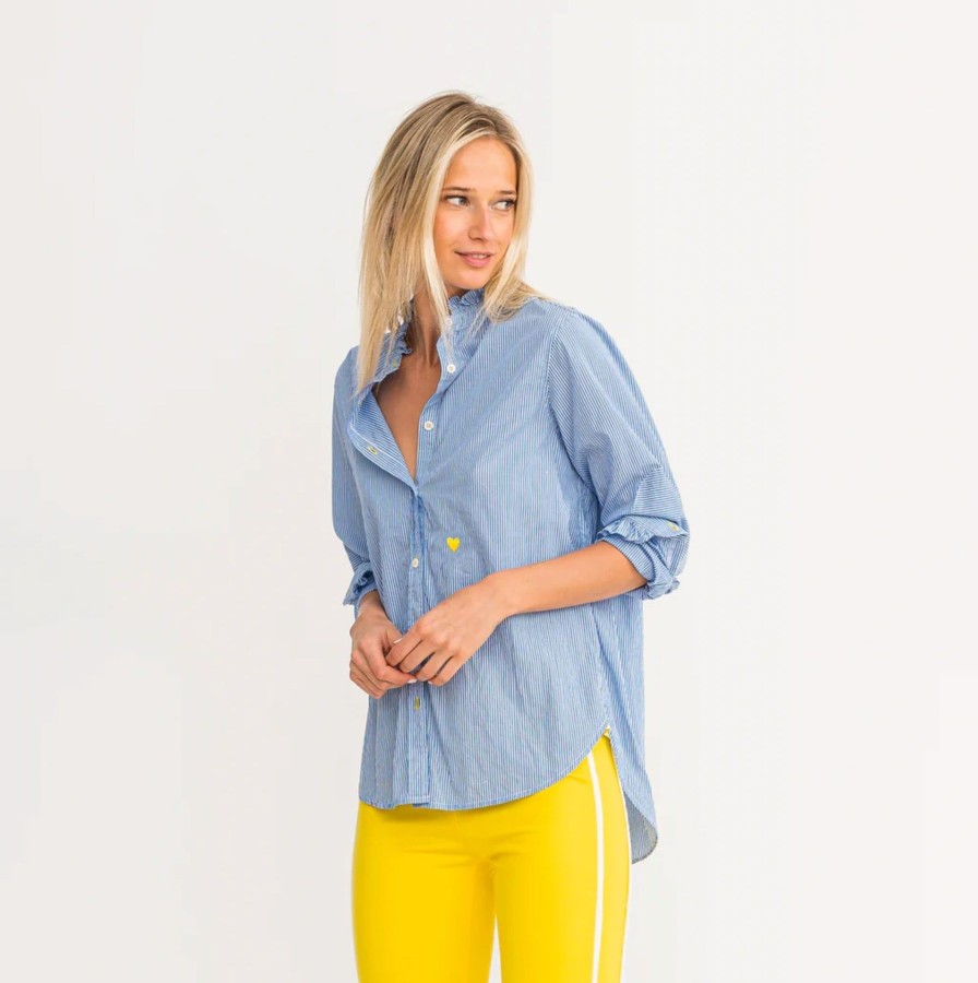 Women Kerri Rosenthal Shirts & Blouses | Mia Shirt Ruffles Lunar Blue