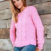 Women Wooden Ships Sweaters | Mitch Cable Crew Pretty Pink Marl