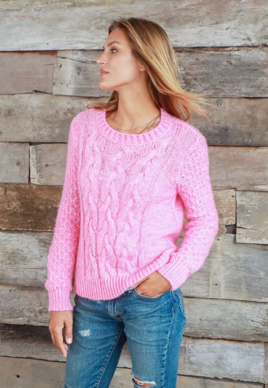 Women Wooden Ships Sweaters | Mitch Cable Crew Pretty Pink Marl