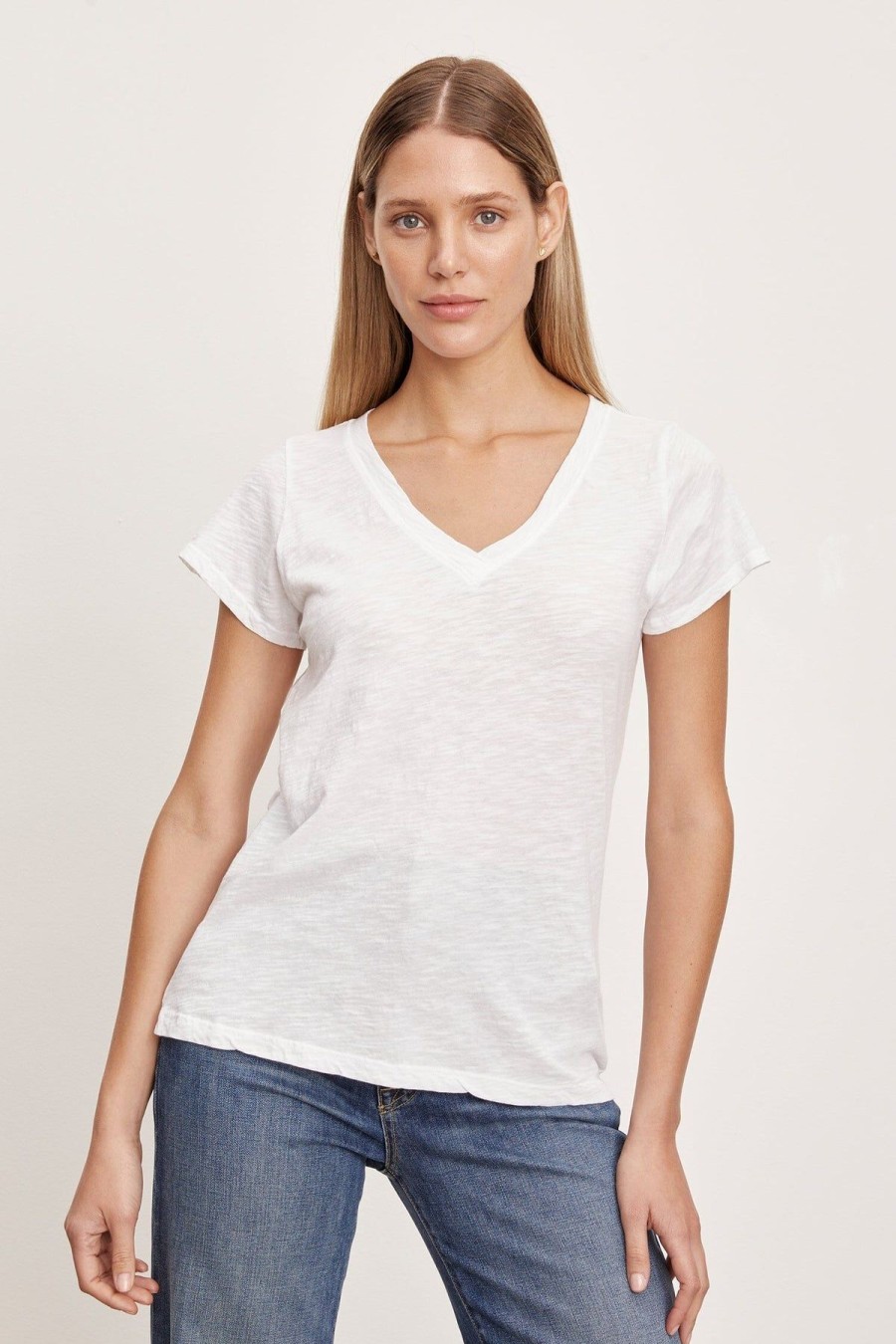 Women Velvet Tees & Tanks | Jilian Tee White