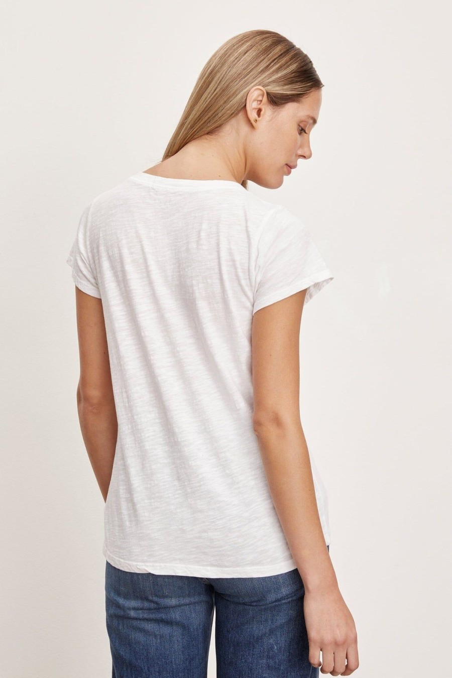 Women Velvet Tees & Tanks | Jilian Tee White