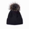 Women Uniquities Hats | Basic Ribbed Knit Pom Pom Beanie