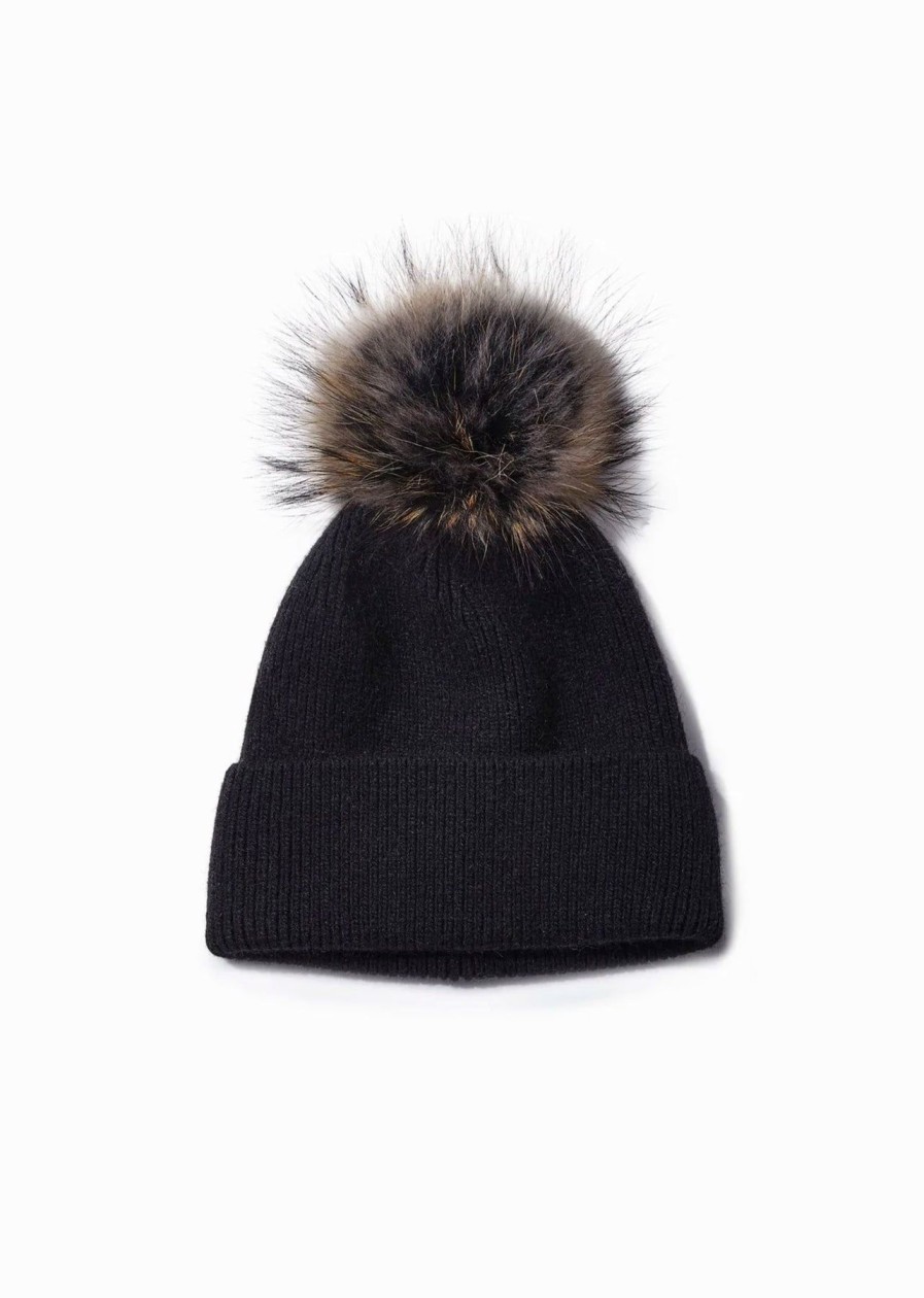 Women Uniquities Hats | Basic Ribbed Knit Pom Pom Beanie