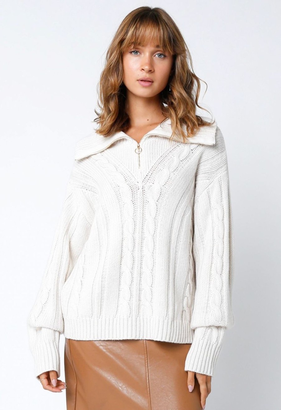 Women Spencer & Ella Sweaters | Kirsten Zip Sweater Cream