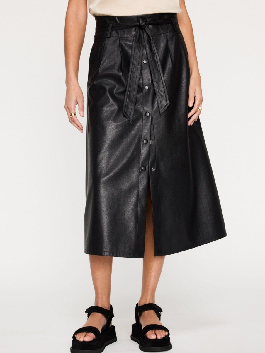 Women Brochu Walker Skirts | Teagan Vegan Leather Belted Skirt Black Onyx