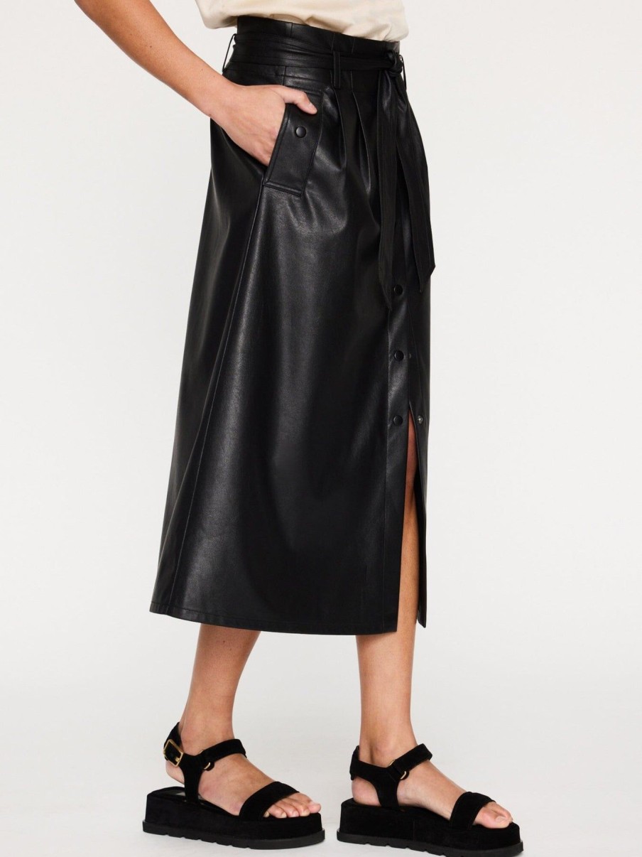 Women Brochu Walker Skirts | Teagan Vegan Leather Belted Skirt Black Onyx