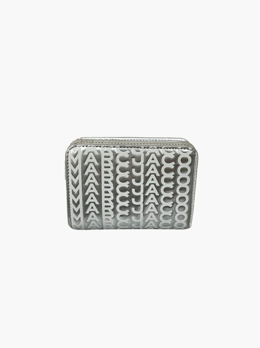 Women Marc Jacobs Handbags | The Mini Monogram Metallic Compact Wallet Silver/White